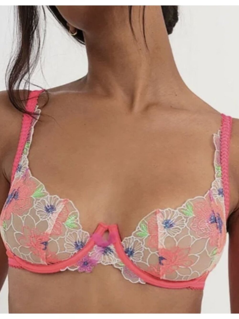 NEW For Love & Lemons Zinnia Embroidered Underwire Lace Bra Pink Size 38C [jb]